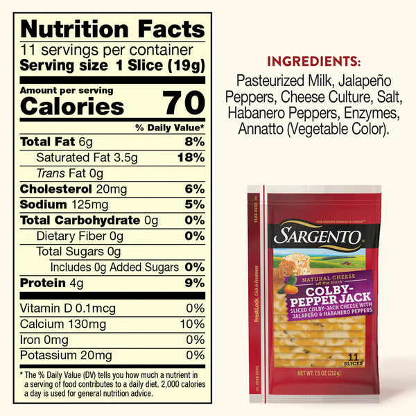 Sargento Natural Colby-Pepper Jack Sliced Cheese, 11 Slices