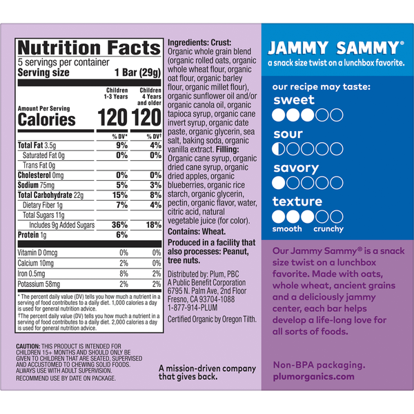 Plum Organics® Jammy Sammy® Blueberry & Oatmeal Bar