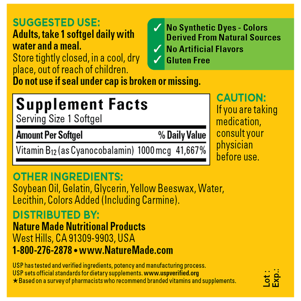 Nature Made Vitamin B12 1000 mcg Softgels