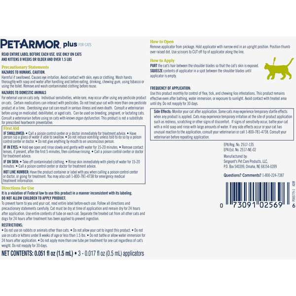 PetArmor Fleas & Ticks Treatment, for Cats, Over 1.5 lbs