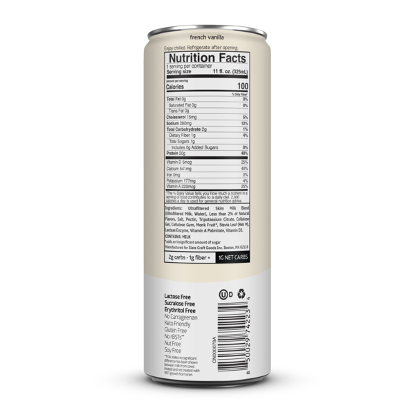 Slate French Vanilla, High Protein Milk Shake, 20g Protein, 1g Sugar DestGlow