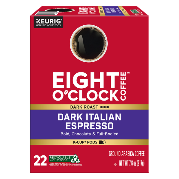 Eight O’Clock K-Cup Pods Ground Arabica Dark Roast Dark Italian Espresso Coffee
