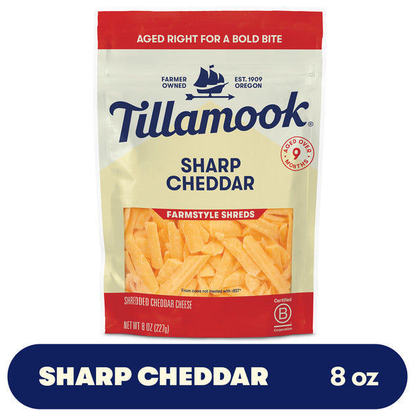 Tillamook Farmstyle Sharp Cheddar Shredded Cheese, 8oz