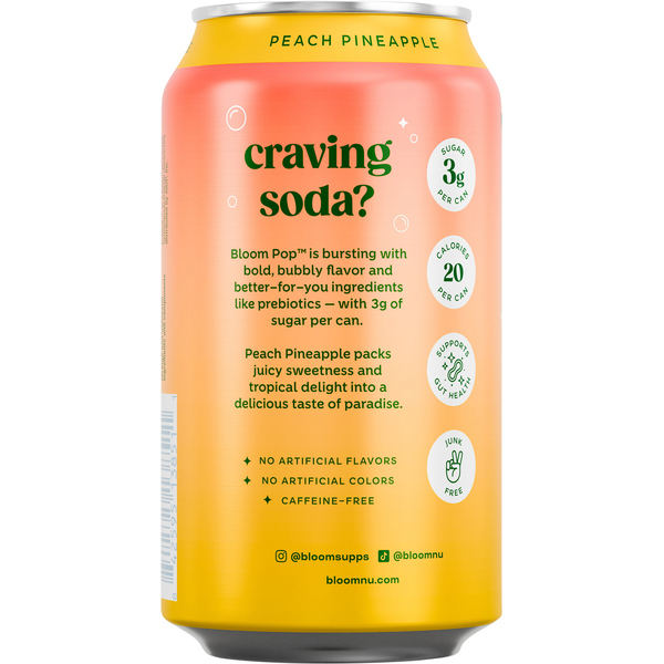 Bloom Pop Caffeine Free Peach Pineapple Prebiotic Soda