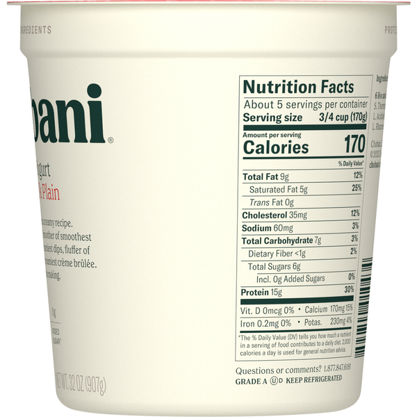 Chobani Yogurt, Greek, Whole Milk, Plain