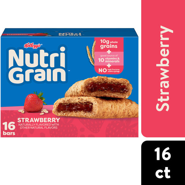 Kellogg’s Nutri-Grain Strawberry Breakfast Bars, Made with 10g Whole Grains, Value Pack, 16 Count