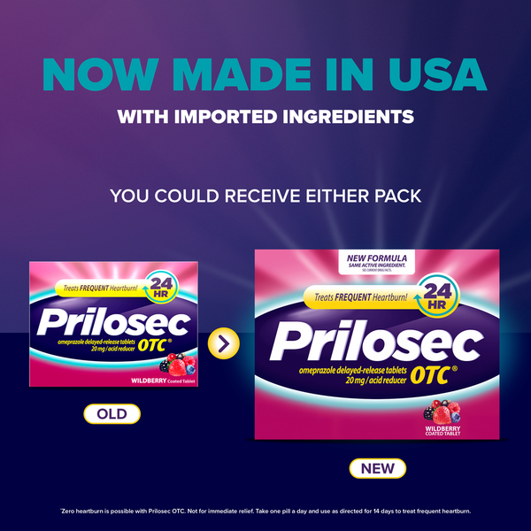 Prilosec OTC OTC Heartburn Relief, Omeprazole, Acid Reducer Tablets, Wildberry Flavor