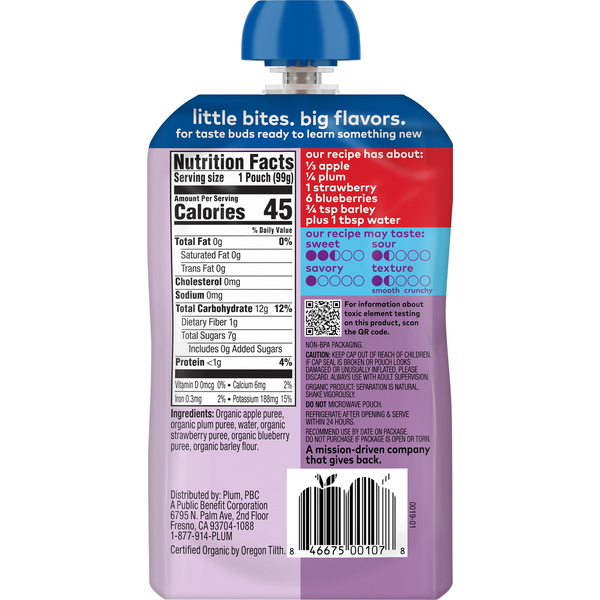 Plum Organics Stage 2 Organic Baby Food Apple, Plum, Berry & Barley DestGlow