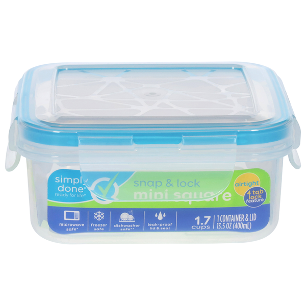Simply Done Container & Lid, Snap & Lock, Mini, Square, 13.5 Ounce