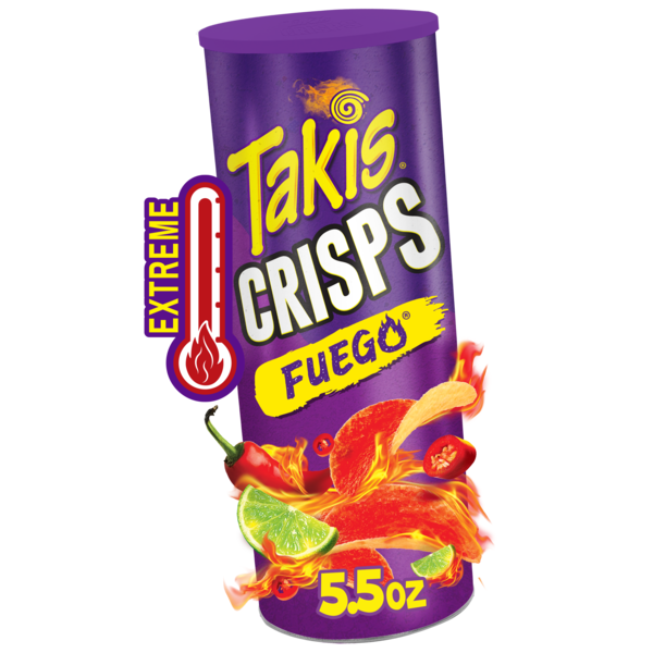 Takis Fuego Crisps 5.5 oz Sharing Size Can, Hot Chili Pepper & Lime Flavored Extreme Spicy Potato Crisps DestGlow