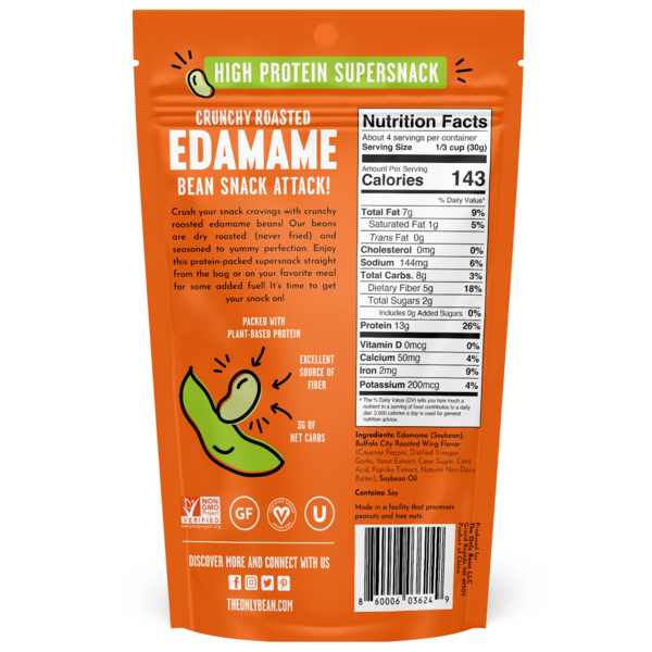 The Only Bean Crunchy Roasted Edamame Snacks (Buffalo), Healthy Gluten Free