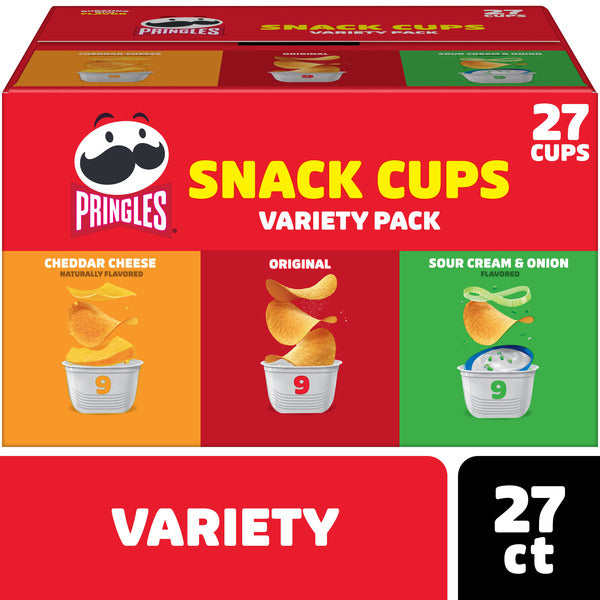 Pringles Snack Cups Variety Pack Potato Crisps Chips, Lunch Snacks, Snack Stacks, 27 Count