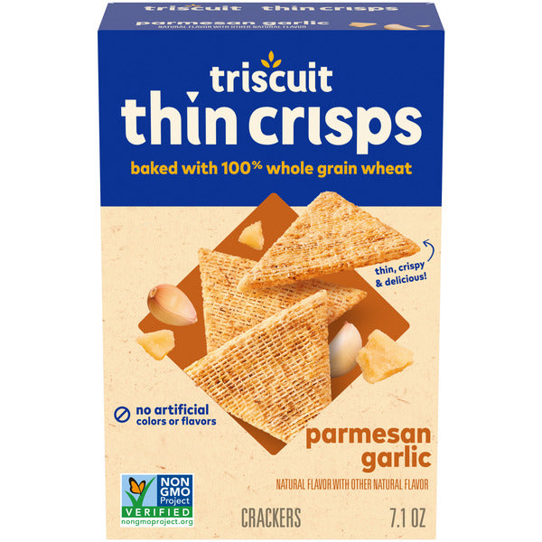 TRISCUIT Thin Crisps Parmesan Garlic Whole Grain Wheat Crackers, Lunch Snacks 7 oz