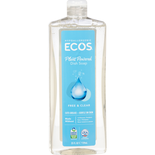 Ecos Dish Soap, Free & Clear, Plant Powered
