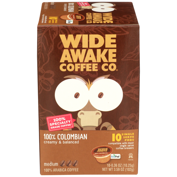 Wide Awake Medium Roast 100% Colombian 100% Arabica Coffee Single Serve Pods