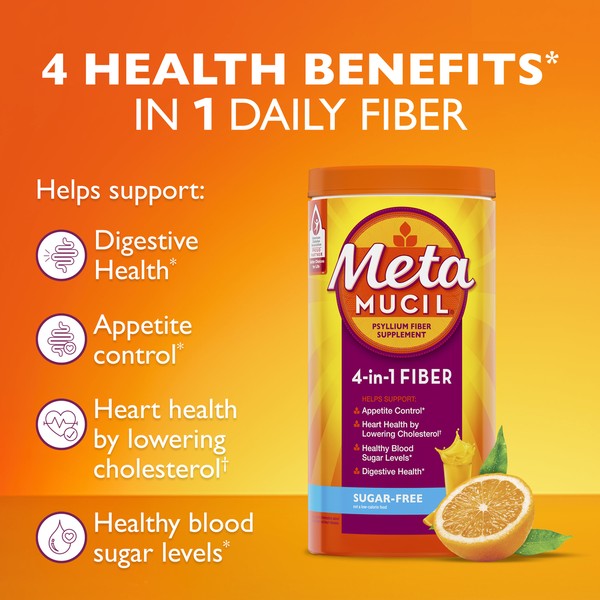 Metamucil Sugar-Free, 4-in-1 Fiber for Digestive Health, 114 tsps