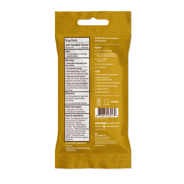 Everyone Hand Sanitizer Wipes, Coconut + Lemon