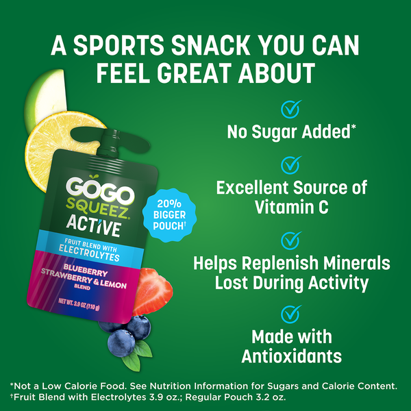 GoGo Squeez Active Electrolyte Blueberry Strawberry & Lemon Fruit Blend