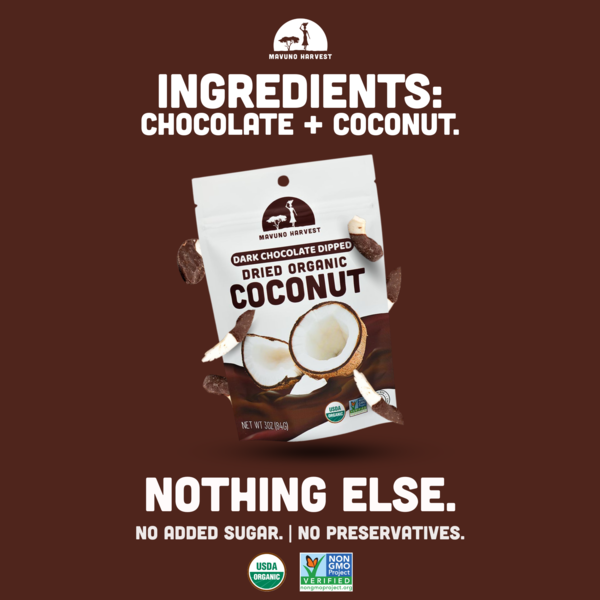 Mavuno Harvest Organic Dried Coconut Dipped in Dark Chocolate