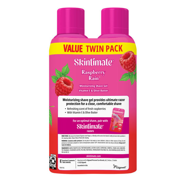 Skintimate Skin Therapy Raspberry Rain Shave Gel for Women, Moisturizing, Twin Pack