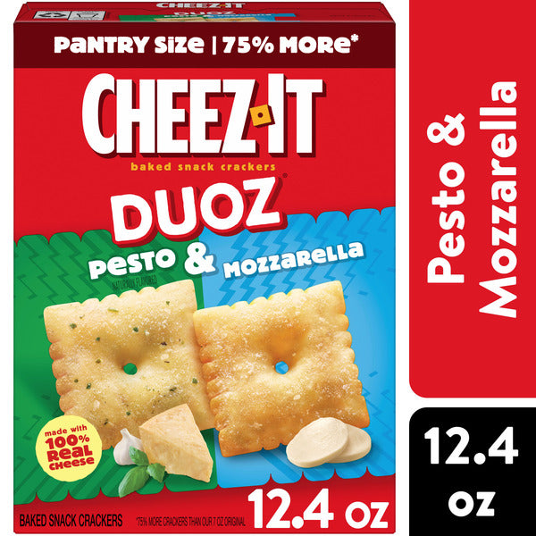 Cheez-It DUOZ Pesto and Mozzarella Baked Snack Crackers, Lunch Snacks, 12.4 oz