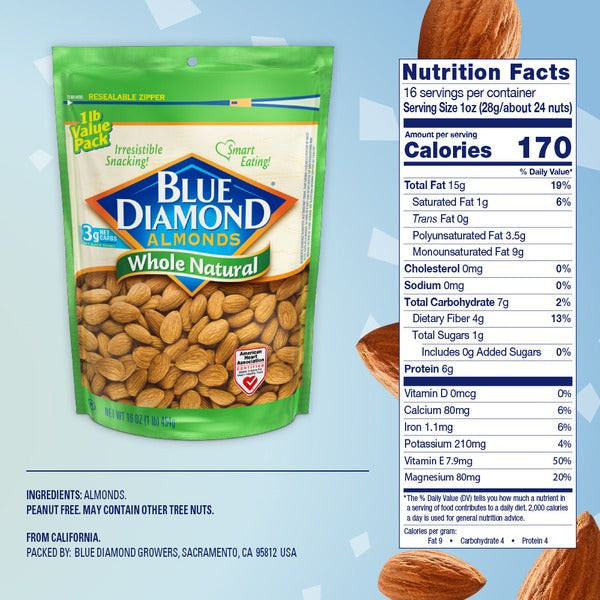 Blue Diamond Almonds, Whole Natural