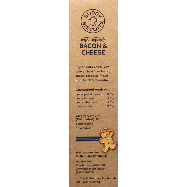 Buddy Biscuits Treats for Dogs, Crunchy, with Bacon & Cheese