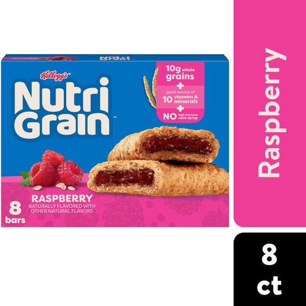 Kellogg’s Nutri-Grain Raspberry Breakfast Bars, Made with 10g Whole Grains, 8 Count