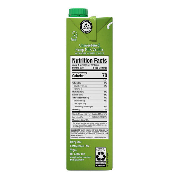 Pacific Foods Unsweetened Vanilla Hemp Milk