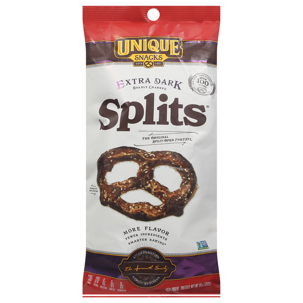 Unique Snacks Splits" Split-Open Pretzel Extra Dark