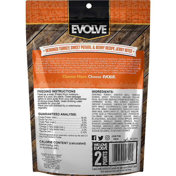 EVOLVE Treats for Dogs, Grain-Free, Deboned Turkey, Pea & Berry Recipe