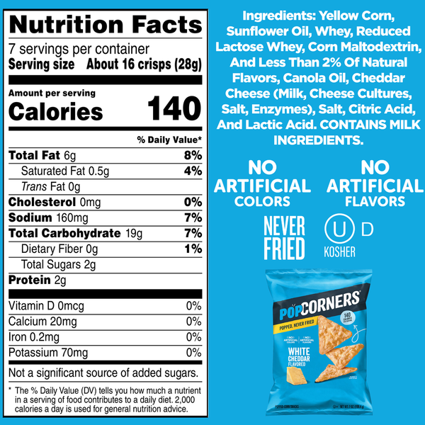 PopCorners Popped-Corn Snack, White Cheddar Flavored