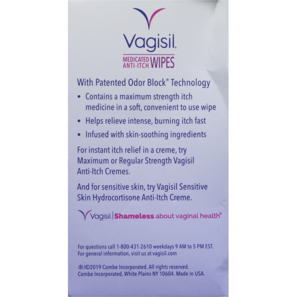 Vagisil Wipes, Medicated, Maximum Strength, Anti-Itch - 5 x 7.28