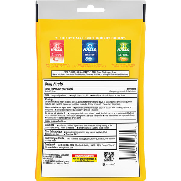 Halls Relief Honey Lemon Sugar Free Cough Drops 2.73 oz