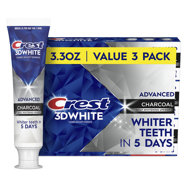 Crest 3DWhite Advanced Toothpaste, Charcoal, 3.3 oz, Pack of 3