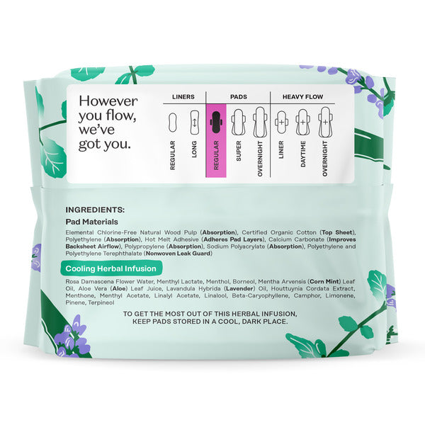The Honey Pot Company 100% Organic Cotton Cover Cooling Herbal Infusion Regular Pads
