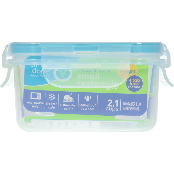 Simply Done Container & Lid, Snap & Lock, Small, Rectangle, 16.9 Ounce