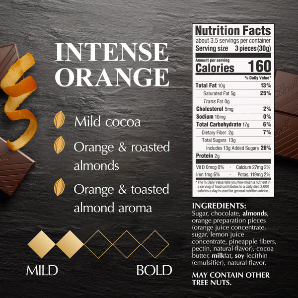Lindt Excellence Intense Orange Dark Chocolate Candy Bar with Almonds