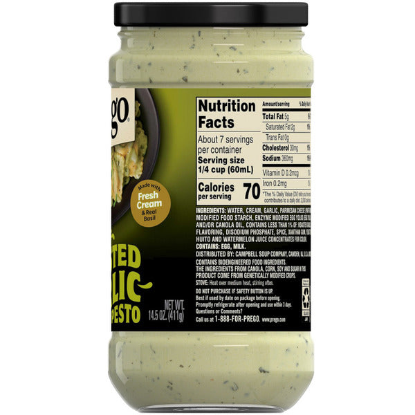 Prego Creamy Roasted Garlic Pesto Pasta Sauce