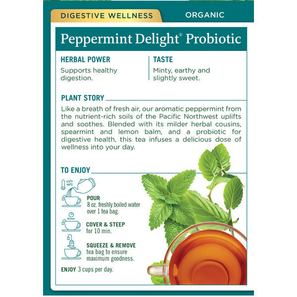 Traditional Medicinals Organic Peppermint Delight Probiotic, Caffeine Free Herbal Tea