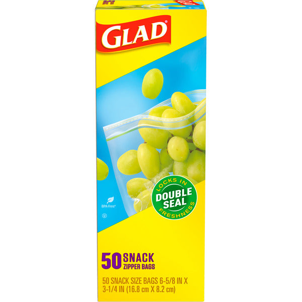 Glad Zipper Food Storage Plastic Bags, Snack