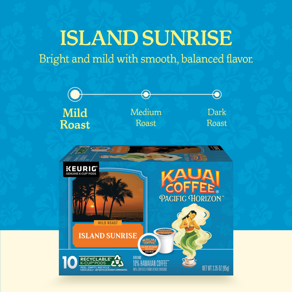 Kauai Coffee K-Cup Pods Ground Mild Roast Island Sunrise Coffee