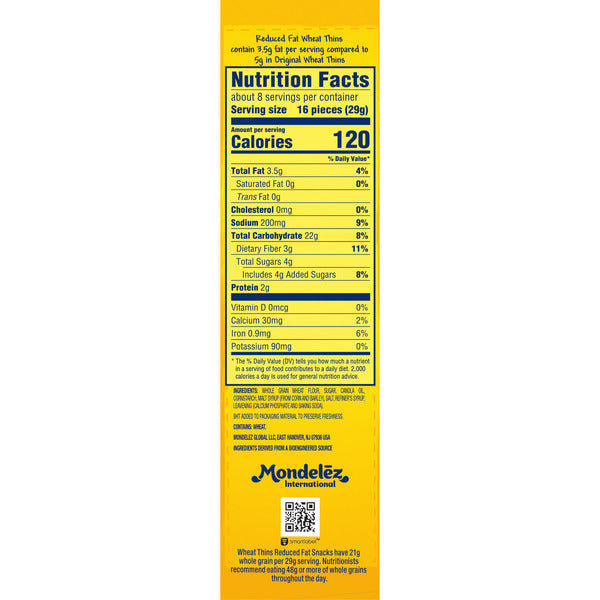 WHEAT THINS Reduced Fat Snacks, Whole Grain Wheat Crackers, Snack Crackers 8 oz