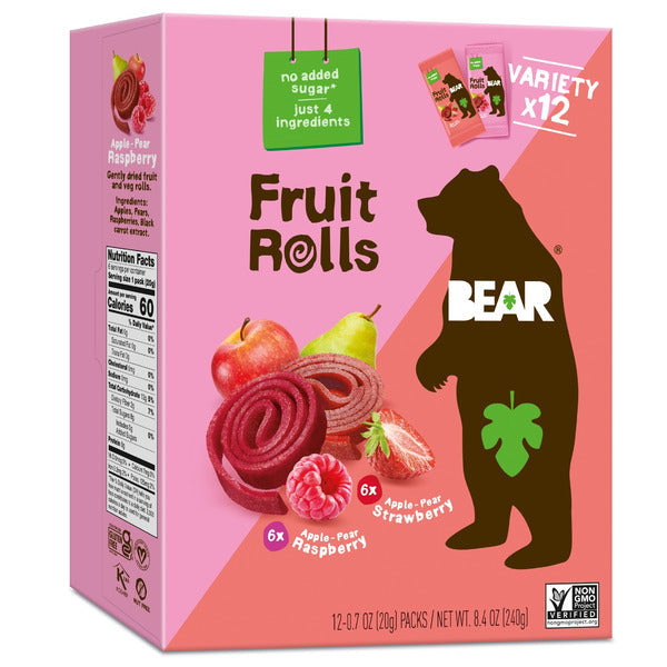 BEAR Snacks Fruit Roll, Variety Pack, Strawberry and Raspberry