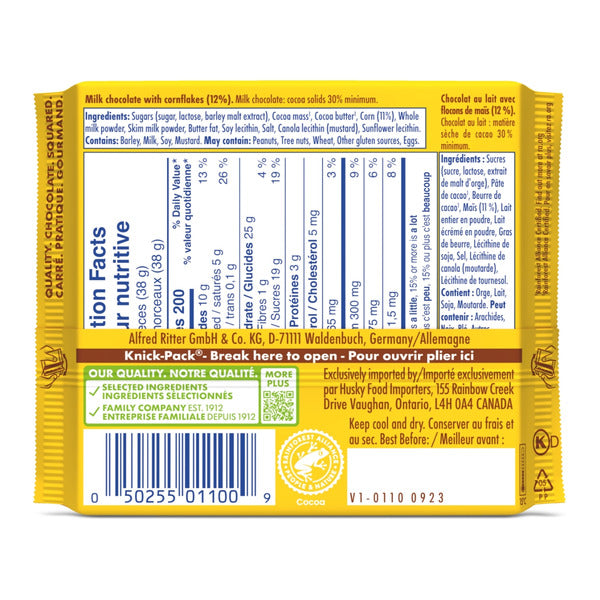 Ritter Sport Milk Chocolate Candy Bar with Crispy Flakes