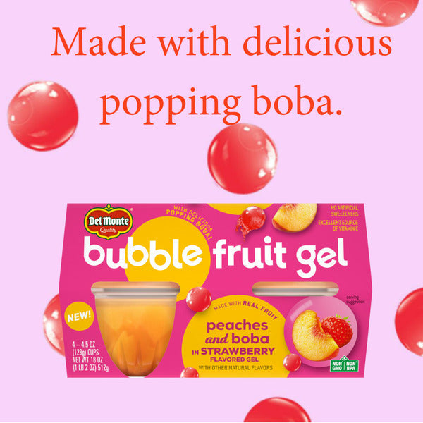Del Monte Bubble Fruit Peaches in Strawberry Gel Fruit Cup Snacks