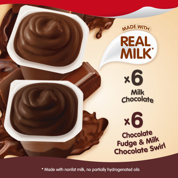 Snack Pack Family Pack Milk Chocolate and Chocolate Fudge/Milk Chocolate Swirl Pudding Cups
