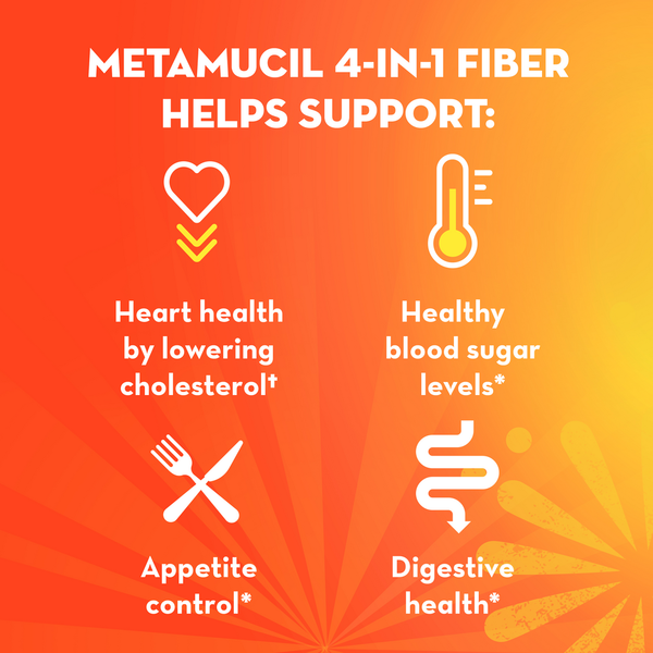 Metamucil Daily Fiber Supplement, Psyllium Husk Fiber Powder, Real Sugar, Orange DestGlow