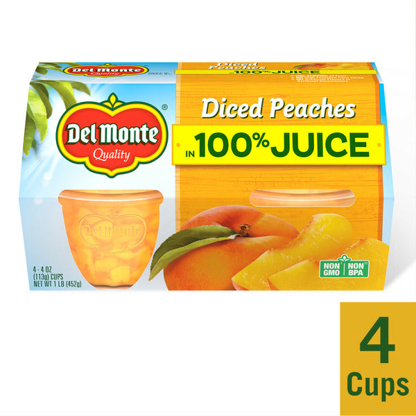 Del Monte Diced Peaches in 100% Juice Plastic Fruit Cup Snacks