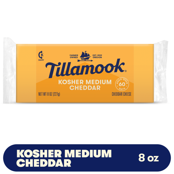 Tillamook Kosher Medium Cheddar Cheese Block, 8oz